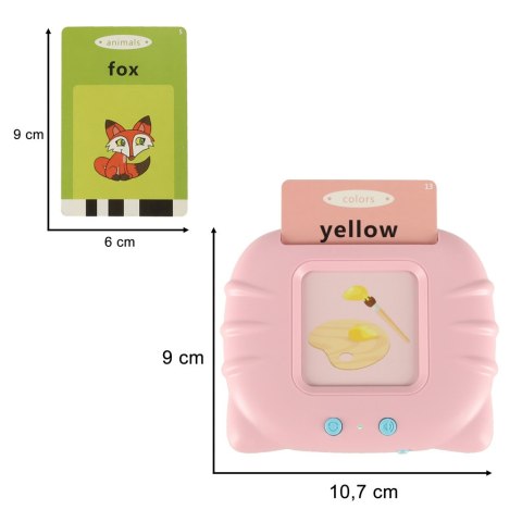 Zabawka edukacyjna czytnik do fiszek kart edukacyjnych do nauki słówek z języka angielskiego 112 kart różowy