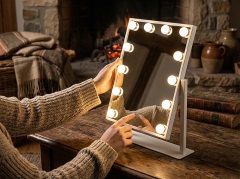 Lusterko do makijażu kosmetyczne podświetlane 12 LED Hollywood z 12 żarówkami USB 30 x 40 cm
