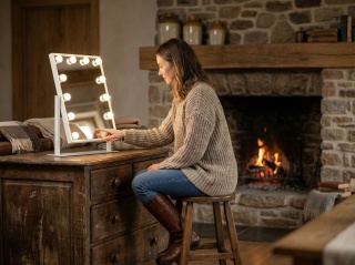 Lusterko do makijażu kosmetyczne podświetlane 12 LED Hollywood z 12 żarówkami USB 30 x 40 cm