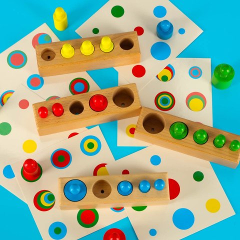 Odważniki cylindry drewniane gra układanka montessori kolorowe
