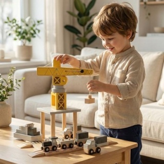 Dźwig drewniany żuraw port morski + statek auta