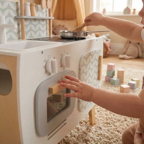 Kuchnia dla dzieci drewniana MDF LULILO RETRO akcesoria 73cm