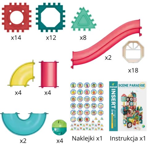 WOOPIE Klocki Konstrukcyjne 3D Zestaw Edukacyjny Tor Kulkowy Kulodrom Wafle 68el.