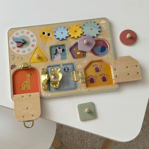TOOKY TOY Tablica Manipulacyjna Zamki Zębatki Sorter Zegar