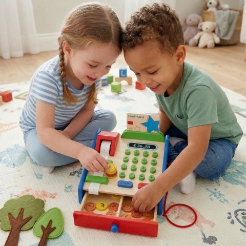 VIGA Drewniana Kasa sklepowa z akcesoriami Skaner Montessori