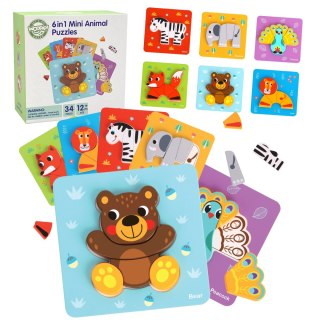 WOOPIE GREEN Układanka Drewniana Klocki Zwierzątka Montessori FSC 34el.