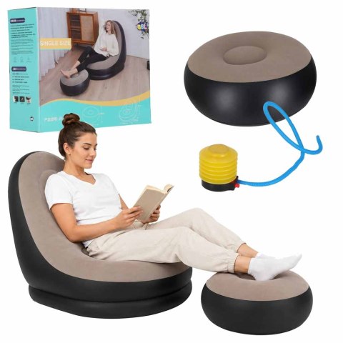Fotel z podnóżkiem wypoczynkowy dmuchany sofa pufa pompka zestaw 2w1