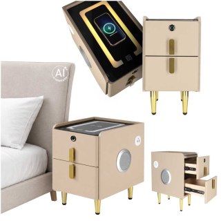 Szafka nocna szuflady oświetlenie LED USB ładowanie głośnik Bluetooth beżowa