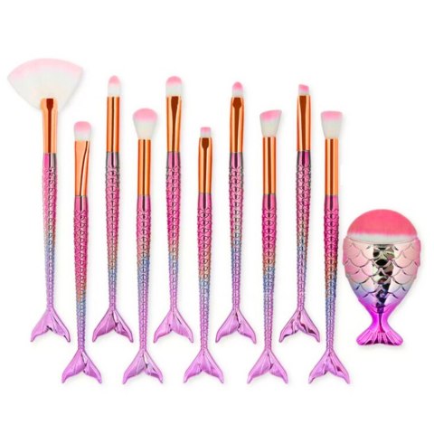 Zestaw Pędzelków Do Makijażu Syreni Ogon 11szt Tęczowe