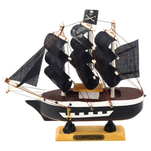 Model Kolekcjonerski Dekoracyjny Statek Żaglowiec Piracki Czarny 16x15cm