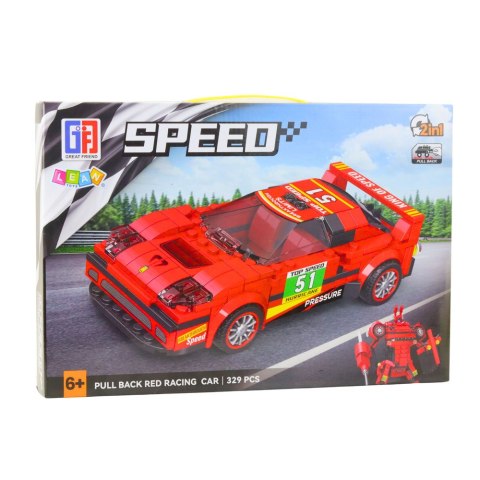 Klocki Konstrukcyjne Auto Robot 2w1 Czerwony Napęd 329 el.