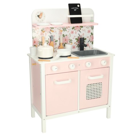 Kuchnia dla dzieci drewniana MDF Lulilo FLoro akcesoria różowa 82cm