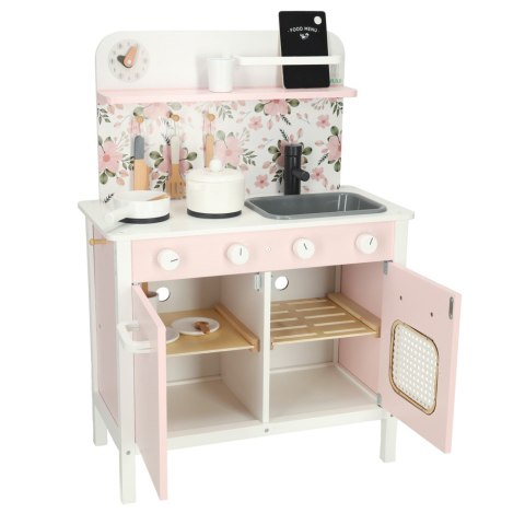 Kuchnia dla dzieci drewniana MDF Lulilo FLoro akcesoria różowa 82cm