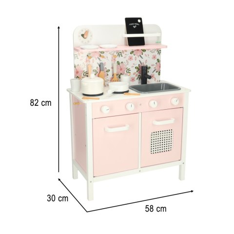 Kuchnia dla dzieci drewniana MDF Lulilo FLoro akcesoria różowa 82cm
