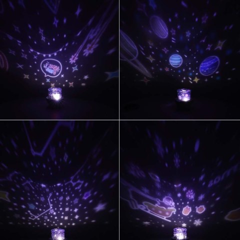 Lampka nocna projektor gwiazd LED USB obrotowy 6 motywów pilot renifer