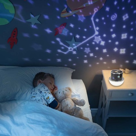 Lampka nocna projektor gwiazd LED USB obrotowy 6 motywów pilot renifer