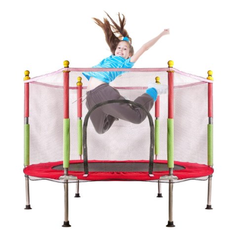 Trampolina do domu ogrodu dla dzieci siatka piłki 140cm 55inch czerwona Trampolina do domu ogrodu dla dzieci siatka piłki 140cm 55inch czerwona