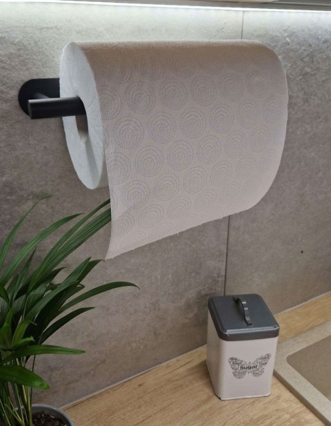 Uchwyt wieszak na papier ręcznik papierowy kuchenny taśma dwustronna mat loft czarny