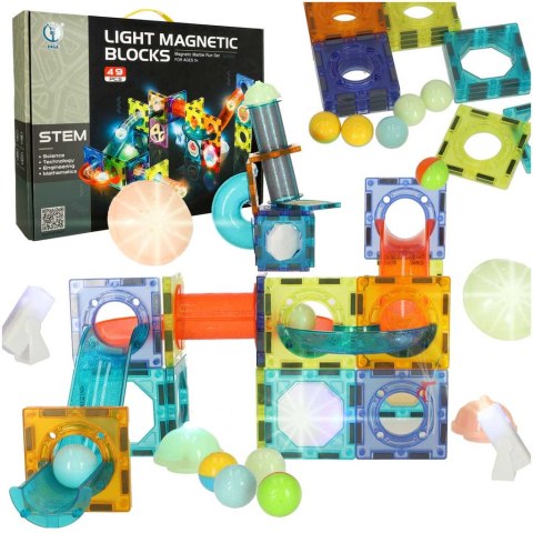 Klocki magnetyczne marble tor kulkowy świecący 49 elementów